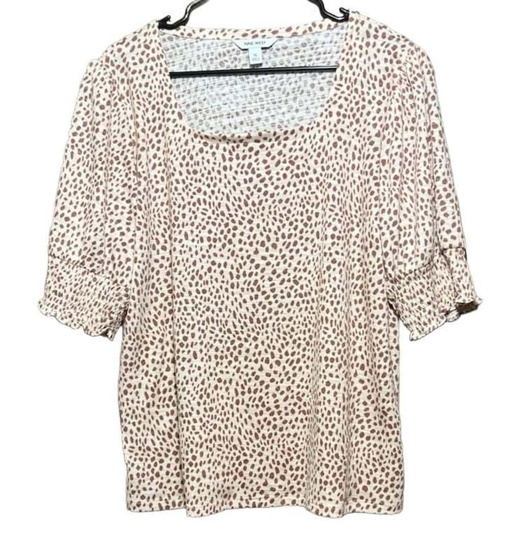Nine West Blouse Size XL Animal Print Square Neck Smocked Sleeve